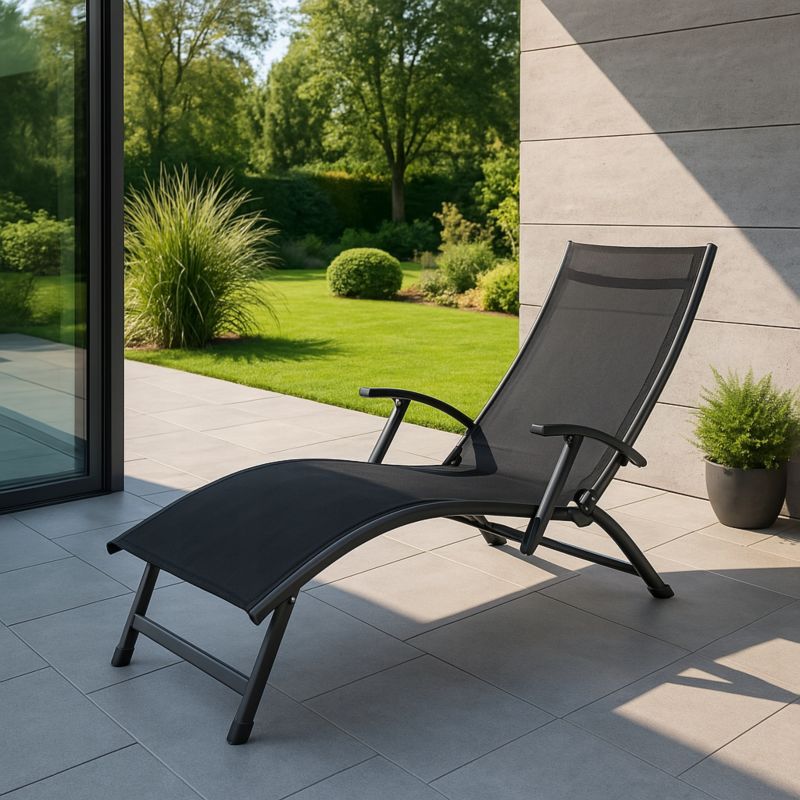 Leżak Ogrodowy Focus Garden Plażowy Składany Relax Na Basen Ogród Wygodny Mocny Czarny 1 szt