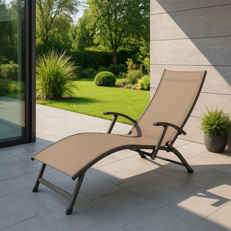 Leżak Ogrodowy Focus Garden Plażowy Składany Relax Na Basen Ogród Wygodny Mocny Taupe 1 Szt