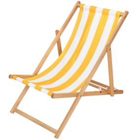 Leżak plażowy składany, drewniany Springos z 3-stopniową regulacją  na taras do ogrodu biało-żółte pasy 1 szt.