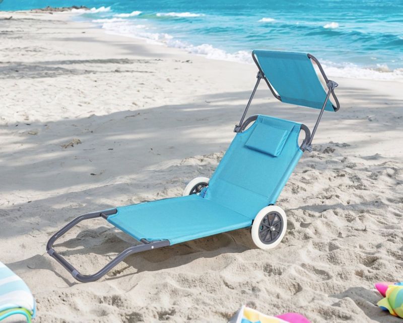Leżak z daszkiem na kółkach Be-active.pl plażowy ogrodowy niebieski 1szt