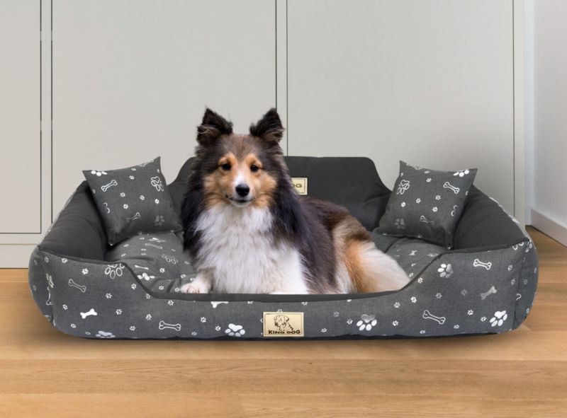Legowisko dla psa KINGDOG 100x75 cm personalizowane kości srebrne 1szt