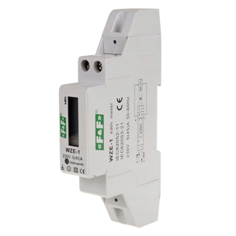 Licznik Energii F&F WZE-1 Jednofazowy LCD 45A 230V AC 35 Mm 1 Szt