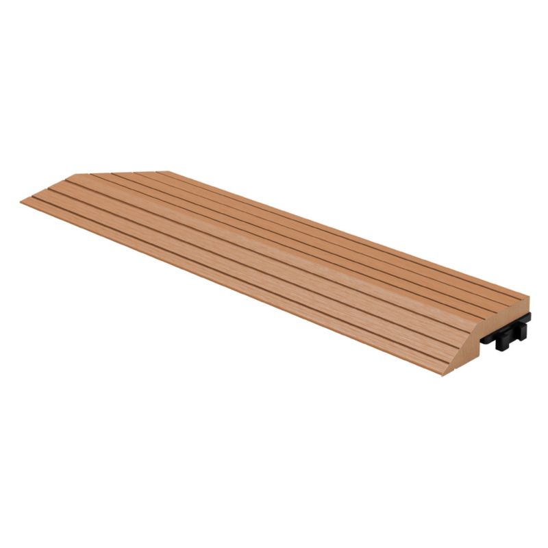 Listwa ECD Germany WPC 38x2x75 cm to jasnobrązowy narożnik lewy na taras o wyglądzie drewna posiadający drenaż i system klik 1 szt