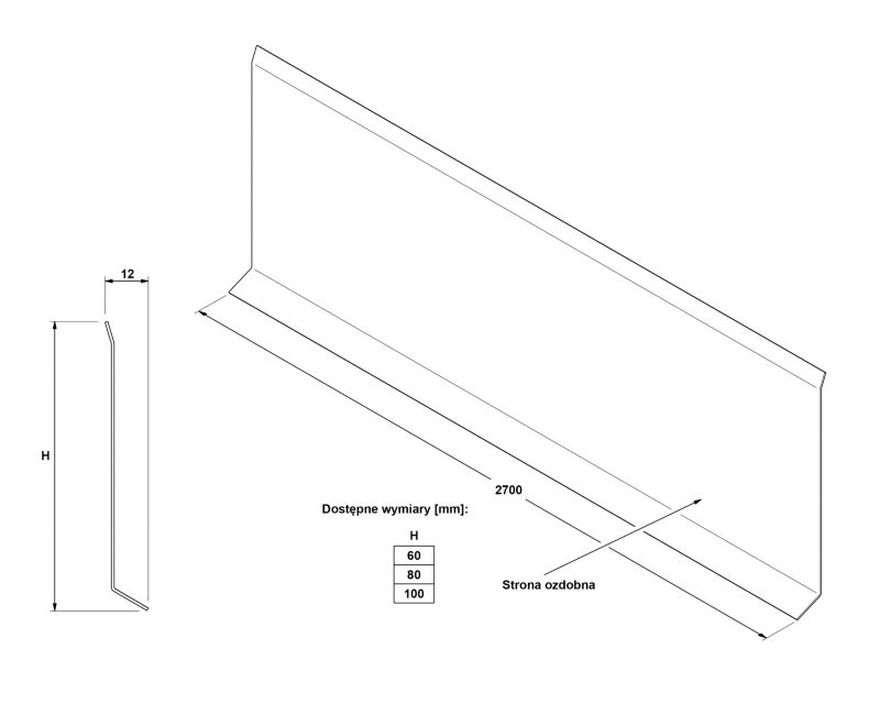Listwa przypodłogowa F Lambro cokół stalowy czarny połysk 8cm x 270cm 1 szt.