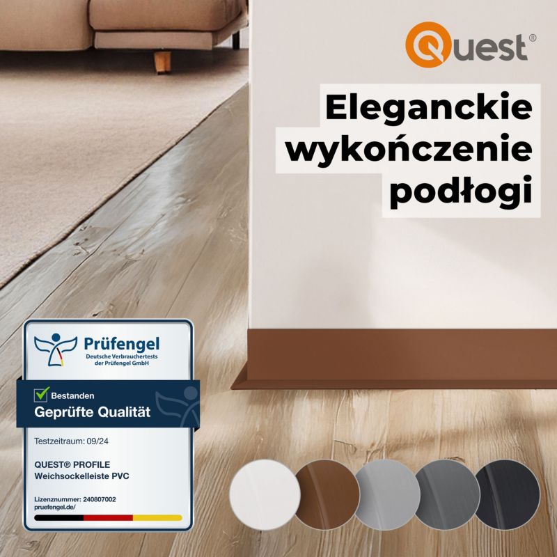 Listwa przypodłogowa PCV 100x25mm QUEST, elastyczna, miękka listwa cokołowa - 20 m, czarny, 1 szt.