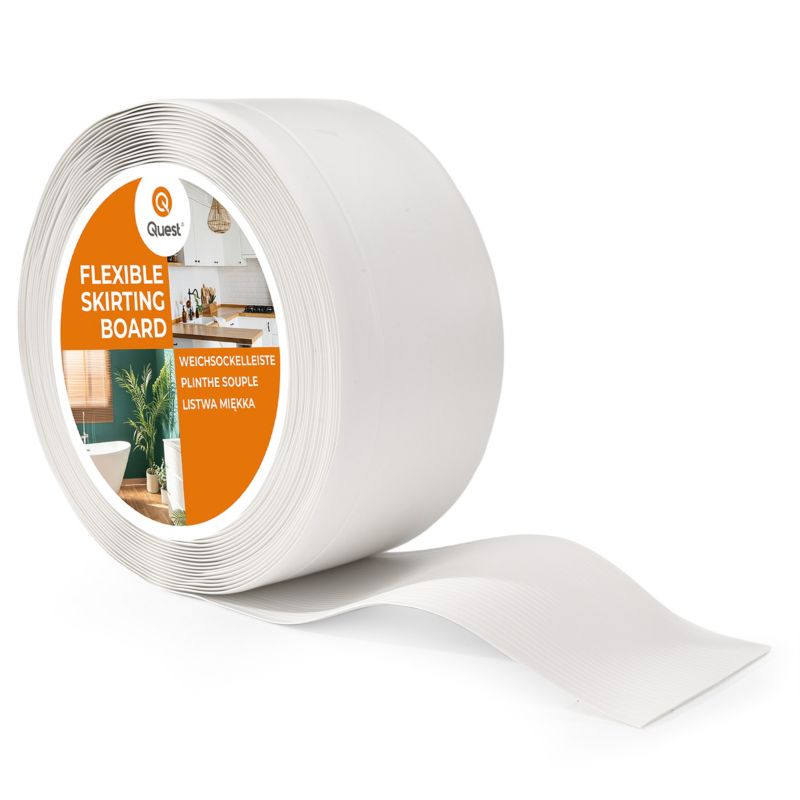 Listwa przypodłogowa PCV 100x25mm QUEST, elastyczna, miękka listwa cokołowa - 5 m, biały, 1 szt.