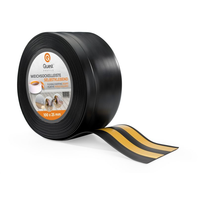 Listwa przypodłogowa PCV 100x25mm, QUEST, samoprzylepna elastyczna, miękka listwa podłogowa, cokołowa, czarny, 10m