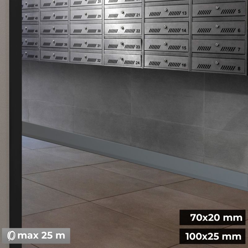 Listwa przypodłogowa PCV 100x25mm, QUEST, samoprzylepna elastyczna, miękka listwa podłogowa, cokołowa, szary, 1m