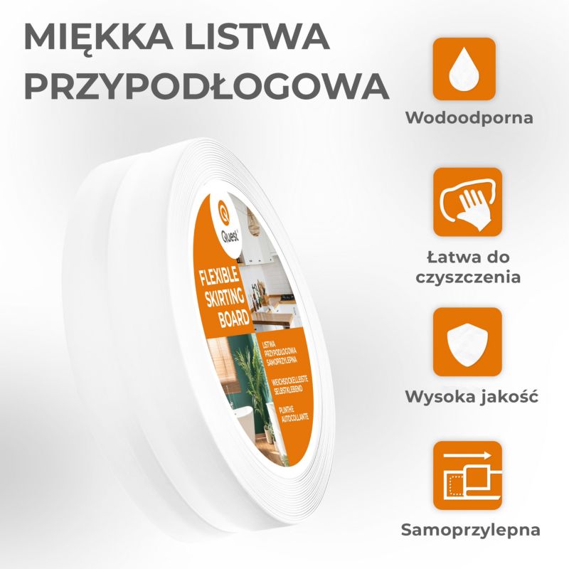 Listwa przypodłogowa PCV 32x23 mm QUEST, samoprzylepna elastyczna, miękka listwa podłogowa - 25 m, czarny, 1szt.