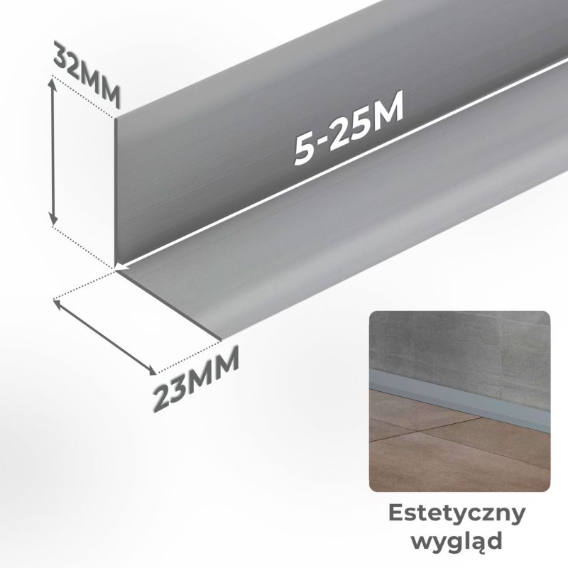 Listwa przypodłogowa PCV 32x23 mm QUEST, samoprzylepna elastyczna, miękka listwa podłogowa - 25 m, czarny, 1szt.