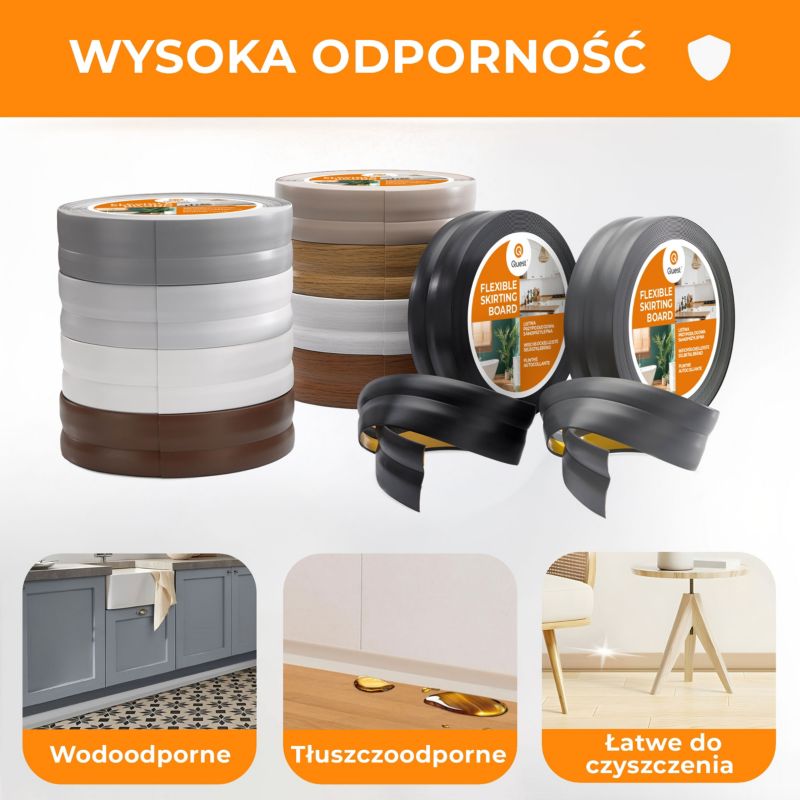 Listwa przypodłogowa PCV 32x23 mm QUEST, samoprzylepna elastyczna, miękka listwa podłogowa - 25 m, czarny, 1szt.