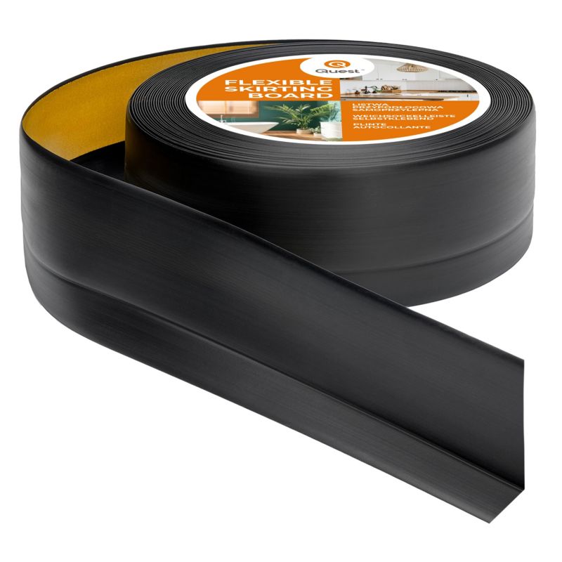 Listwa przypodłogowa PCV 50x20 mm QUEST, samoprzylepna elastyczna, miękka listwa podłogowa, cokołowa - 15m, czarny, 1 szt.