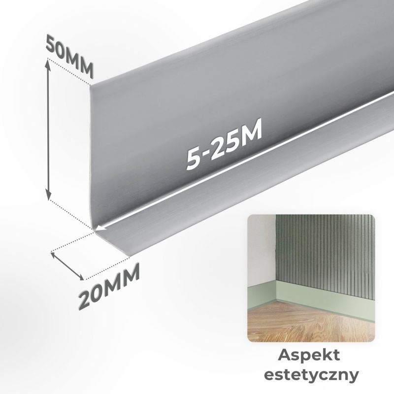 Listwa przypodłogowa PCV 50x20 mm QUEST, samoprzylepna elastyczna, miękka listwa podłogowa, cokołowa - 15m, czarny, 1 szt.