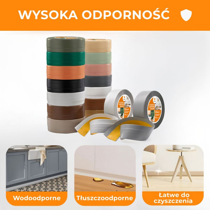 Listwa przypodłogowa PCV 50x20 mm QUEST, samoprzylepna elastyczna, miękka listwa podłogowa, cokołowa - 15m, czarny, 1 szt.