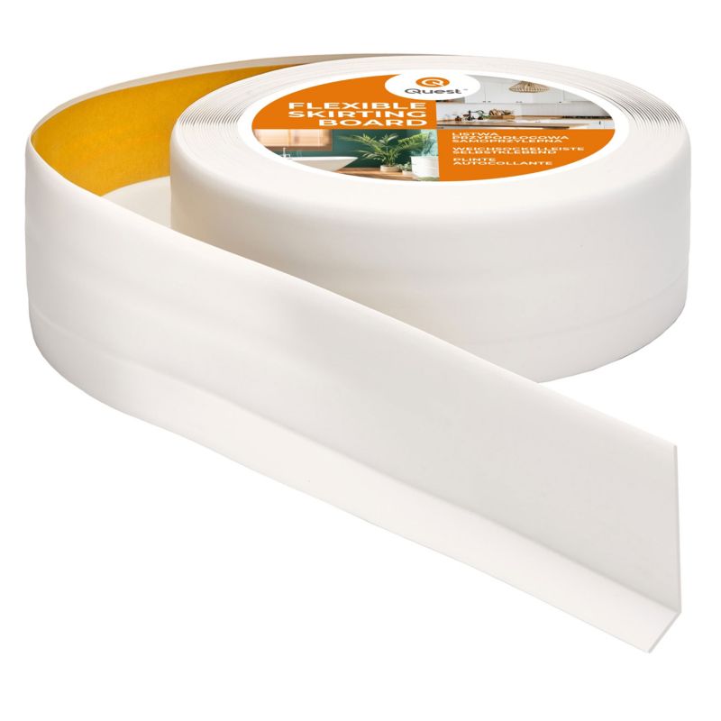 Listwa przypodłogowa PCV 50x20 mm QUEST, samoprzylepna elastyczna, miękka listwa podłogowa, cokołowa - 25m, biały, 1 szt.
