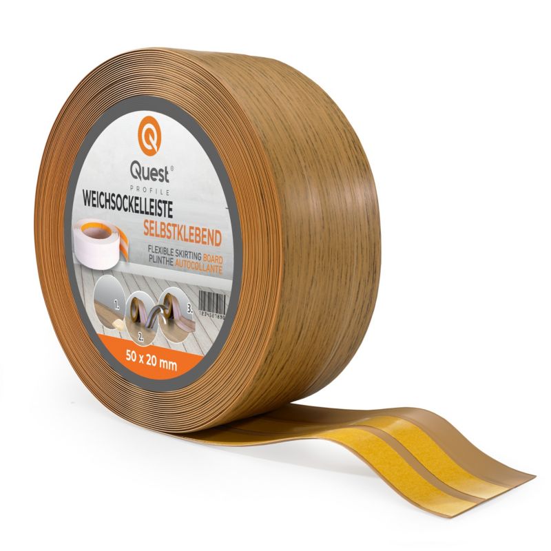 Listwa przypodłogowa PCV 50x20mm, QUEST, samoprzylepna elastyczna, miękka listwa podłogowa, cokołowa, dębowy, 25m