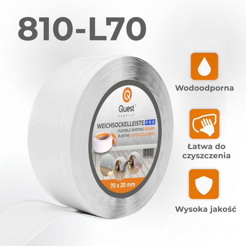 Listwa przypodłogowa PCV 70x20 mm QUEST, elastyczna, miękka listwa cokołowa - 25m, czarny, 1 szt.