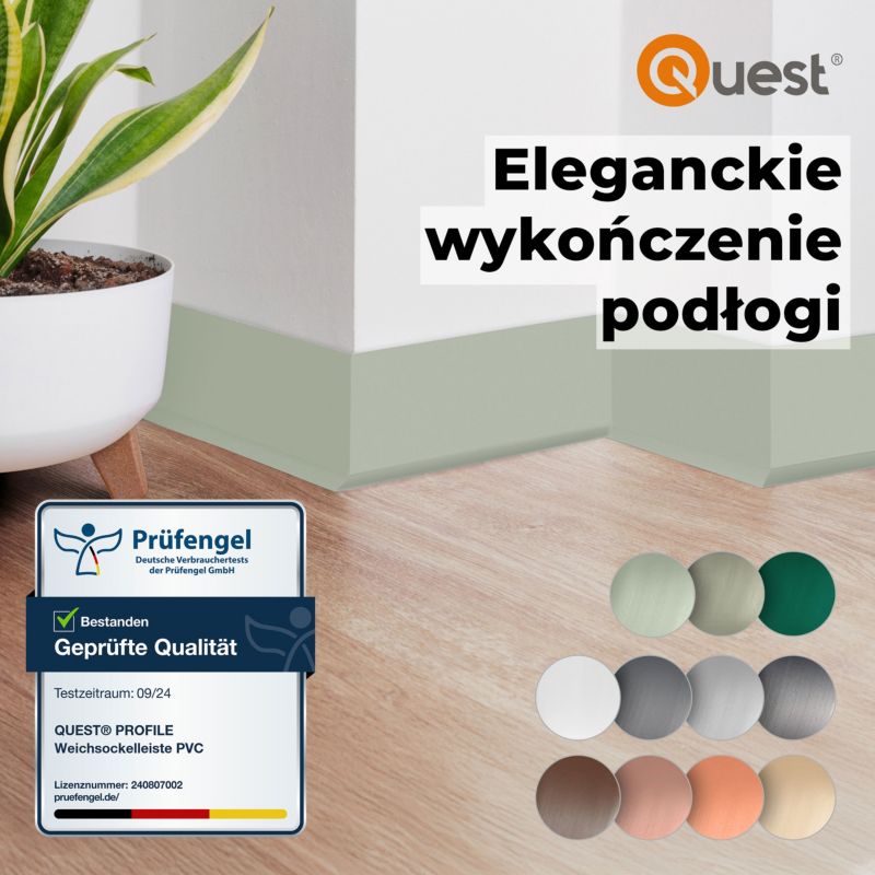 Listwa przypodłogowa PCV 70x20 mm QUEST, elastyczna, miękka listwa cokołowa - 25m, czarny, 1 szt.