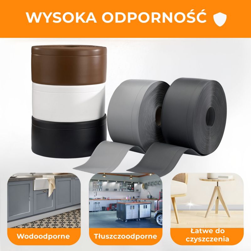 Listwa przypodłogowa PCV 70x20 mm QUEST, elastyczna, miękka listwa cokołowa - 25m, czarny, 1 szt.