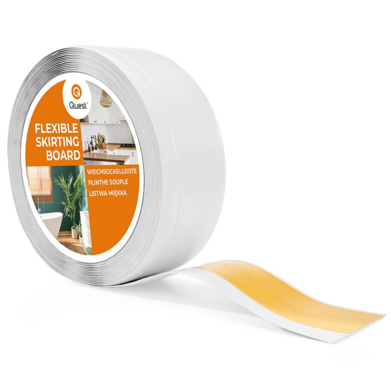 Listwa przypodłogowa PCV 70x20 mm QUEST, samoprzylepna elastyczna, miękka listwa cokołowa - 25 m, biały, 1 szt.