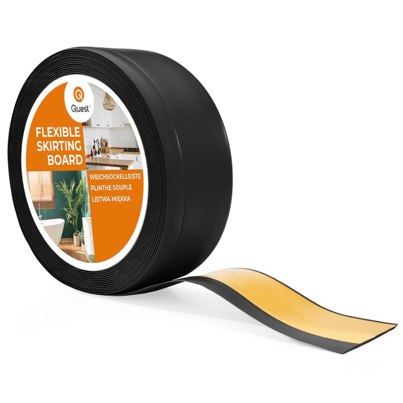 Listwa przypodłogowa PCV 70x20 mm QUEST, samoprzylepna elastyczna, miękka listwa cokołowa - 5 m, czarny, 1 szt.