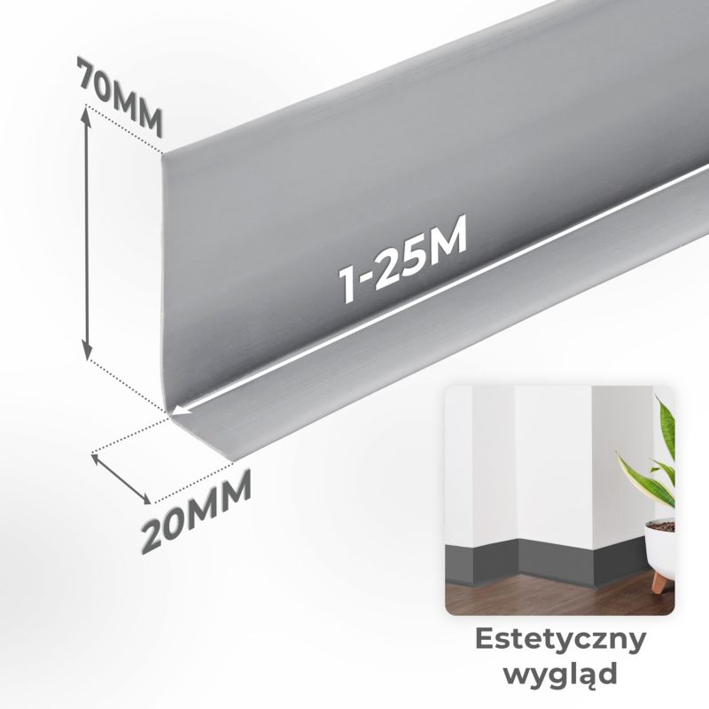 Listwa przypodłogowa PCV 70x20 mm QUEST, samoprzylepna elastyczna, miękka listwa cokołowa - 5 m, czarny, 1 szt.