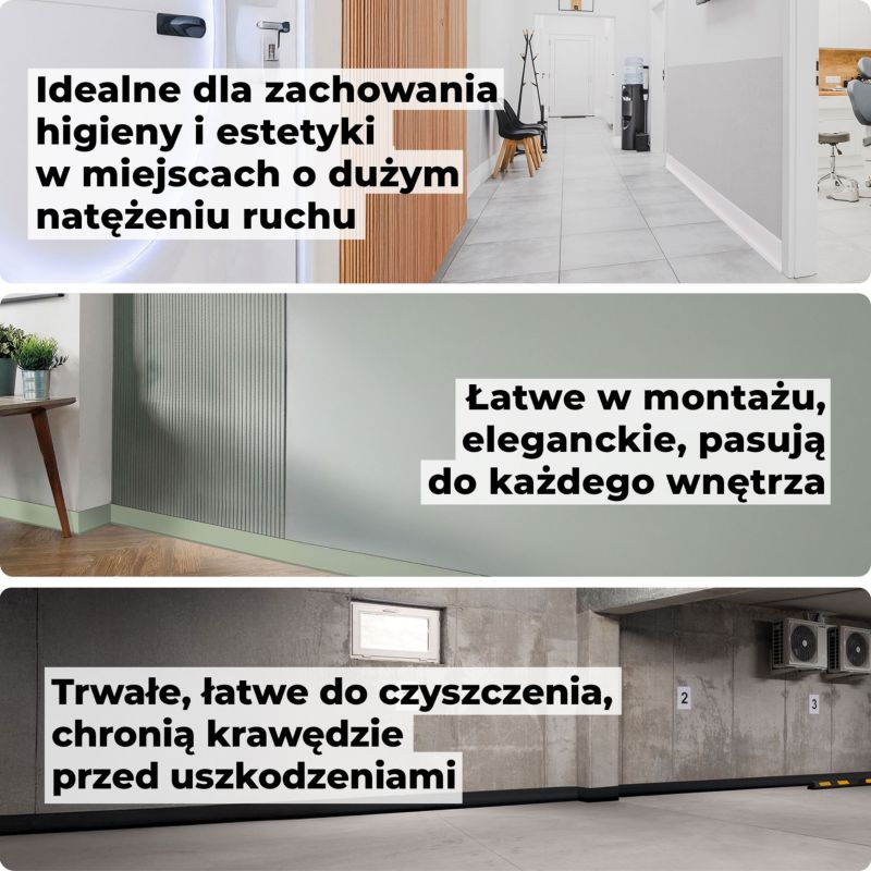 Listwa przypodłogowa PCV 70x20 mm QUEST, samoprzylepna elastyczna, miękka listwa cokołowa - 5 m, czarny, 1 szt.