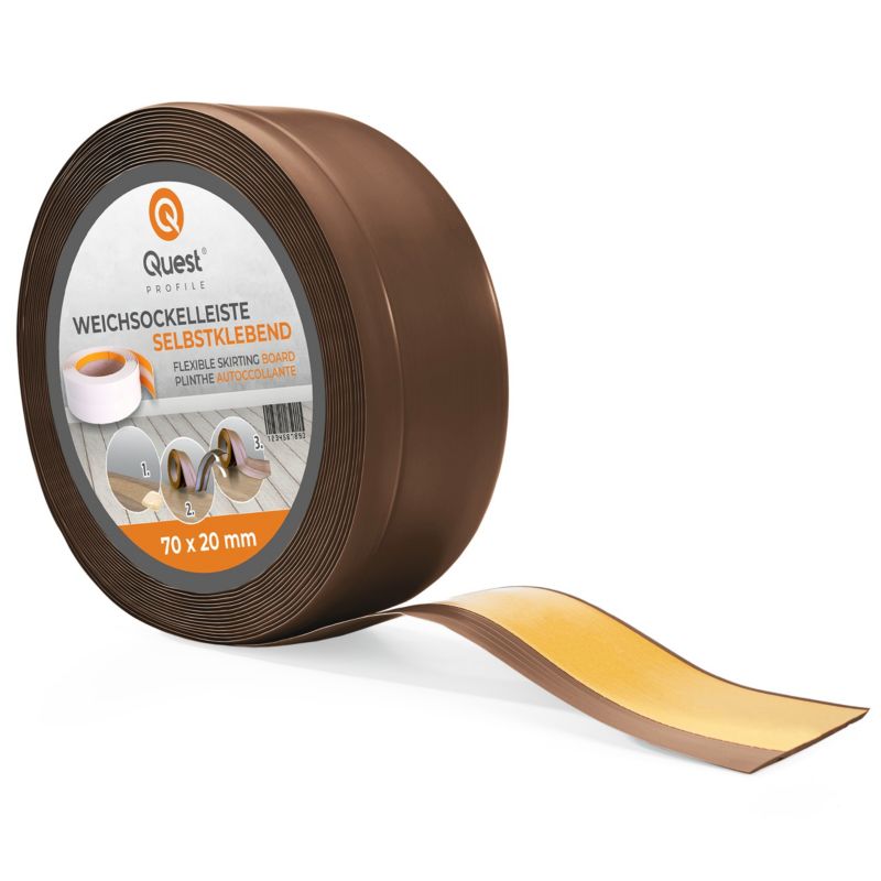 Listwa przypodłogowa PCV 70x20mm, QUEST, samoprzylepna elastyczna, miękka listwa podłogowa, cokołowa, brąz, 1m