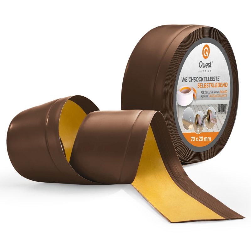 Listwa przypodłogowa PCV 70x20mm, QUEST, samoprzylepna elastyczna, miękka listwa podłogowa, cokołowa, brąz, 1m