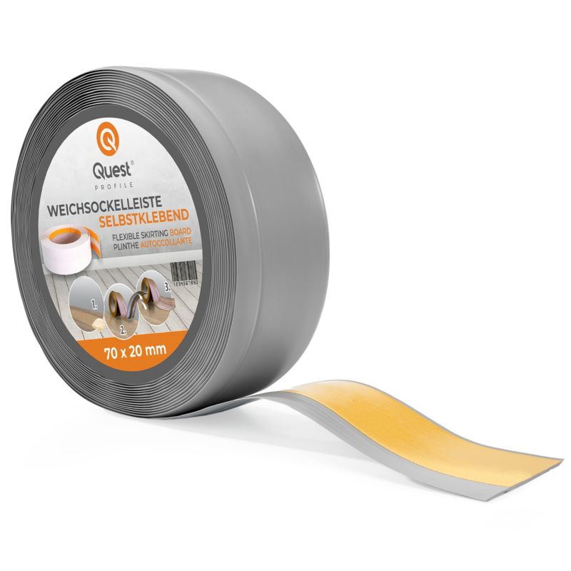 Listwa przypodłogowa PCV 70x20mm, QUEST, samoprzylepna elastyczna, miękka listwa podłogowa, cokołowa, szary, 15m