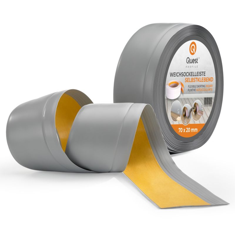 Listwa przypodłogowa PCV 70x20mm, QUEST, samoprzylepna elastyczna, miękka listwa podłogowa, cokołowa, szary, 15m