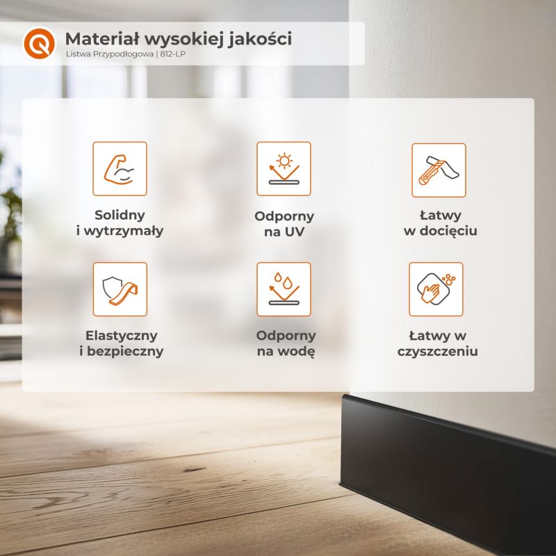 Listwa Przypodłogowa PVC PREMIUM 100 mm QUEST, Samoprzylepna Elastyczna Listwa Cokołowa FLEX, Czarny, 10 m