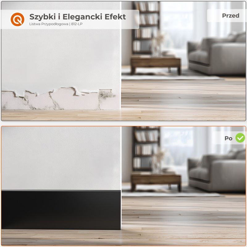 Listwa Przypodłogowa PVC PREMIUM 100 mm QUEST, Samoprzylepna Elastyczna Listwa Cokołowa FLEX, Czarny, 10 m