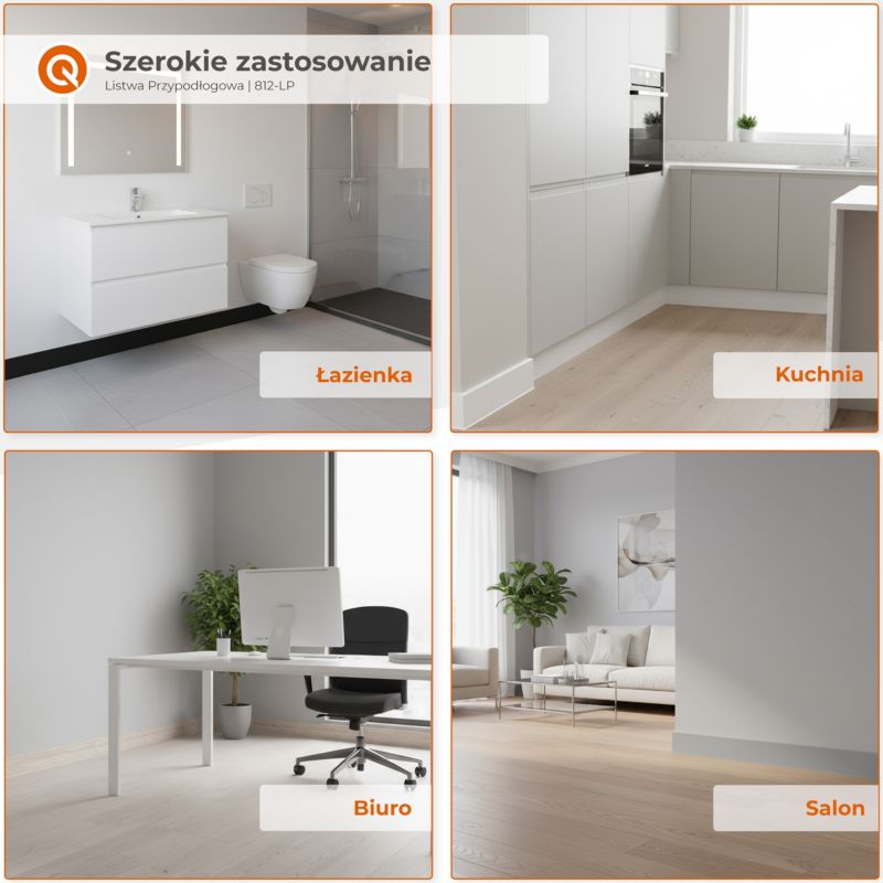 Listwa Przypodłogowa PVC PREMIUM 100 mm QUEST, Samoprzylepna Elastyczna Listwa Cokołowa FLEX, Czarny, 10 m