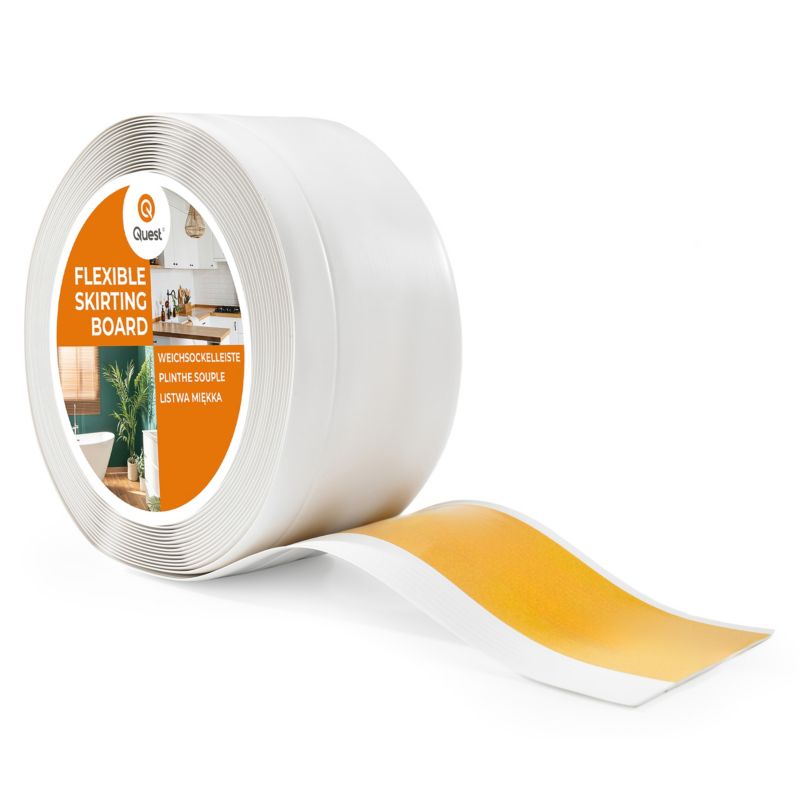 Listwa przypodłogowa samoprzylepna PCV 100x25mm QUEST, elastyczna, miękka listwa cokołowa - 1 m, biały, 1 szt.