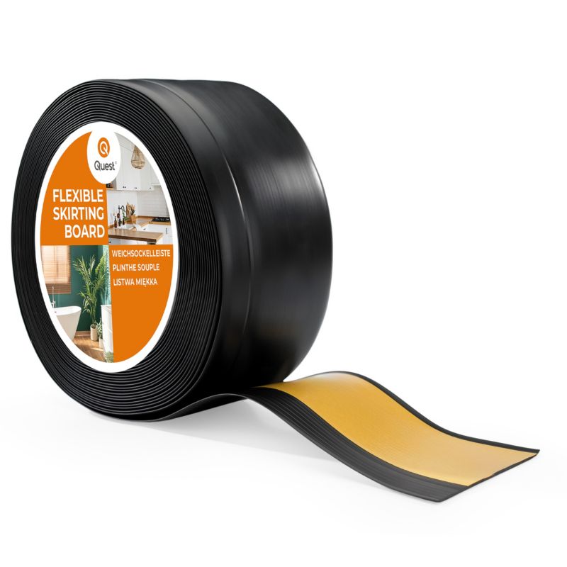 Listwa przypodłogowa samoprzylepna PCV 100x25mm QUEST, elastyczna, miękka listwa cokołowa - 10 m, czarny, 1 szt.