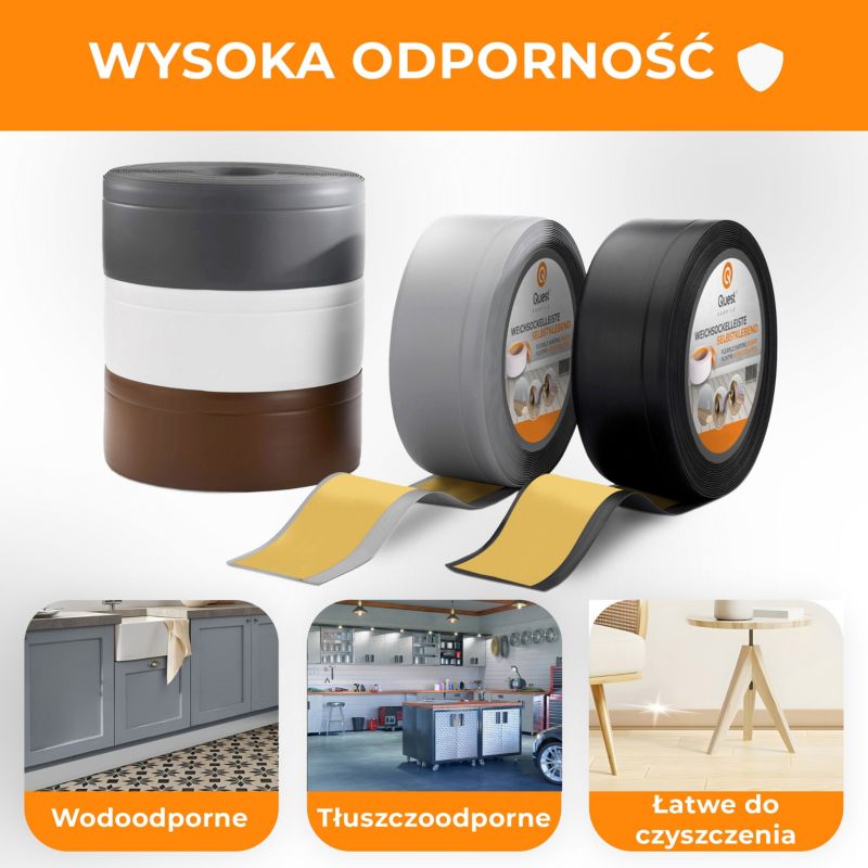 Listwa przypodłogowa samoprzylepna PCV 100x25mm QUEST, elastyczna, miękka listwa cokołowa - 10 m, czarny, 1 szt.