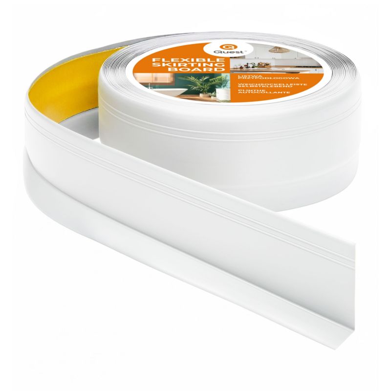 Listwa przypodłogowa samoprzylepna PCV 50x 20 mm QUEST, elastyczna listwa DEKOR cokołowa - 5 m, biały