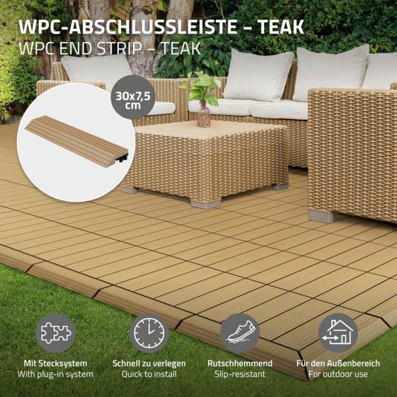 Listwa wykończeniowa ML-Design WPC 38 x 2 x 7,5 cm profil prosty Teak do płyt tarasowych struktura drewna obróbka krawędzi 1 szt