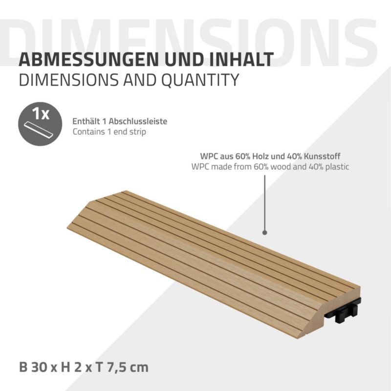 Listwa wykończeniowa ML-Design WPC 38 x 2 x 7,5 cm profil prosty Teak do płyt tarasowych struktura drewna obróbka krawędzi 1 szt
