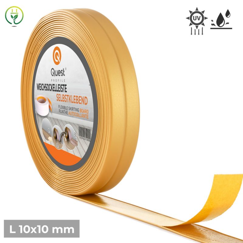 Listwa wykończeniowa PCV 10x10mm, QUEST, samoprzylepna, elastyczna, miękka taśma dekoracyjna, złoty, 5m