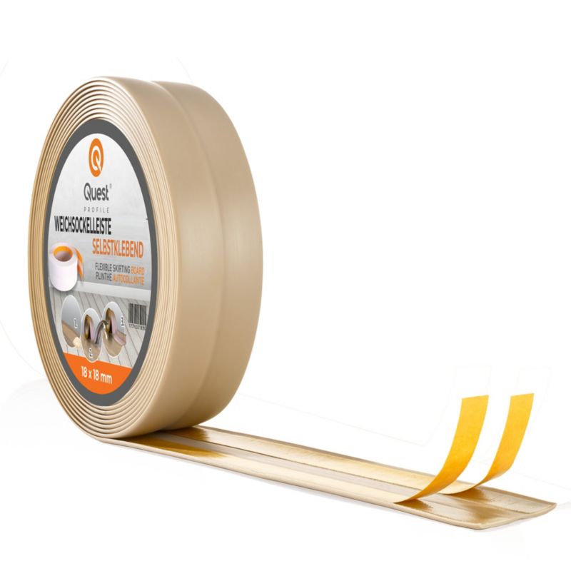 Listwa wykończeniowa PCV 25x25mm, QUEST, samoprzylepna, elastyczna, miękka taśma dekoracyjna, beż, 25m