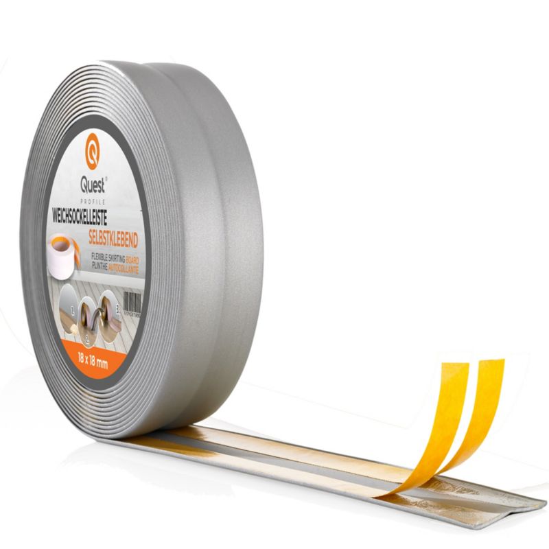 Listwa wykończeniowa PCV 25x25mm, QUEST, samoprzylepna, elastyczna, miękka taśma dekoracyjna, srebrny, 25m
