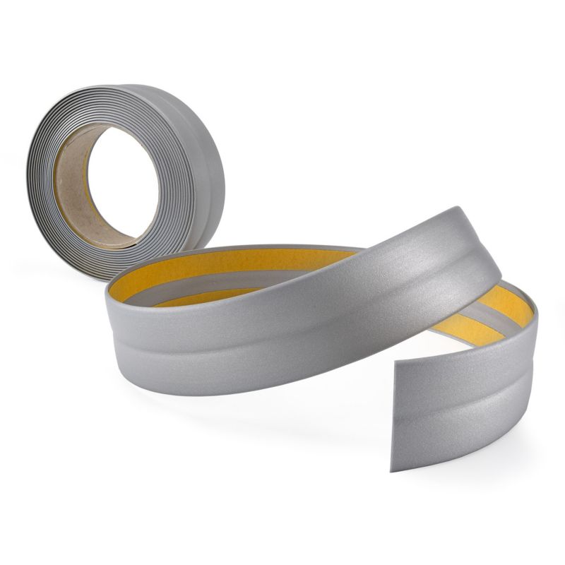 Listwa wykończeniowa PCV 25x25mm, QUEST, samoprzylepna, elastyczna, miękka taśma dekoracyjna, srebrny, 25m