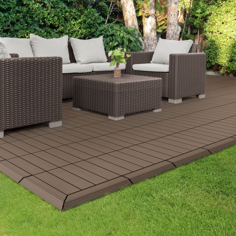 Listwa wykończeniowy ML-Design WPC 38 x 2 x 7,5 cm krawędź prosty ciemny brąz deska tarasowa ryflowany drenaż system klik 1 szt