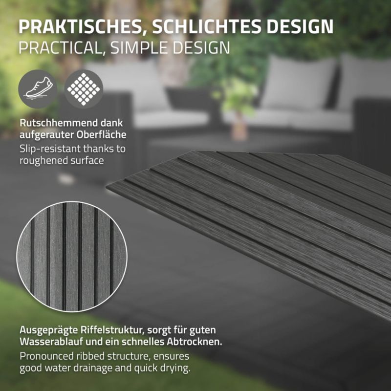 Listwa wykończeniowy ML-Design WPC 38 x 2 x 7,5 cm narożnik lewy antracyt płyta tarasowa wygląd drewna drenaż system klik 1 szt