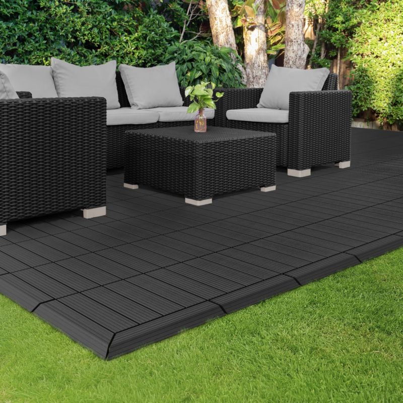 Listwa wykończeniowy ML-Design WPC 38 x 2 x 7,5 cm narożnik lewy antracyt płyta tarasowa wygląd drewna drenaż system klik 1 szt