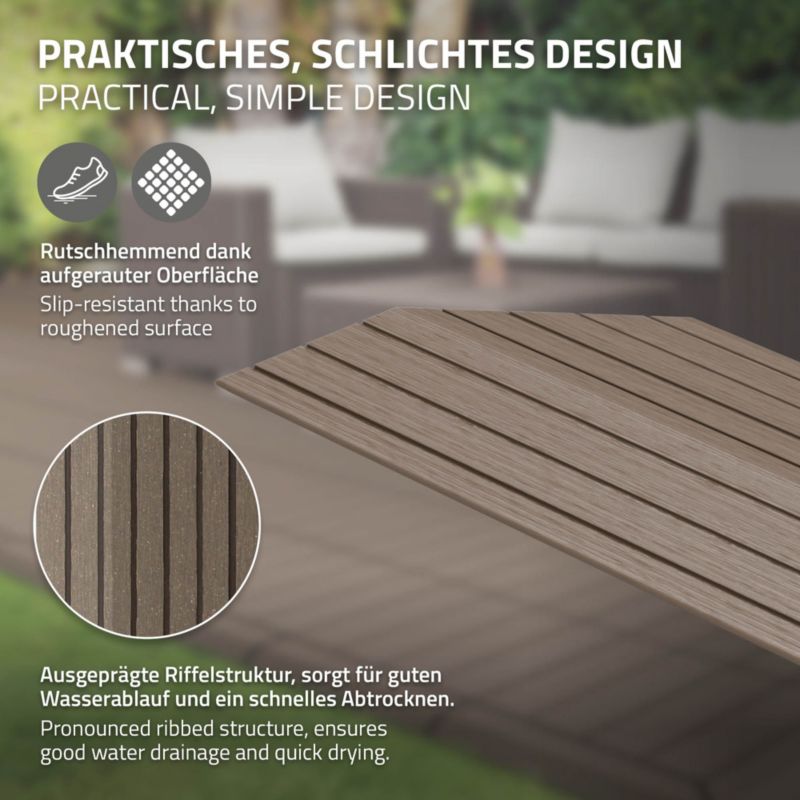 Listwa wykończeniowy ML-Design WPC 38 x 2 x 7,5 cm narożnik lewy ciemny brąz płyta tarasowa wygląd drewna drenaż system klik 1 szt