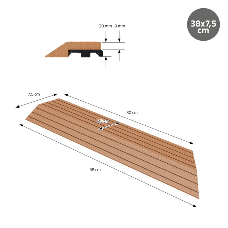 Listwa wykończeniowy ML-Design WPC 38 x 2 x 7,5 cm narożnik prawy jasny brąz płyta tarasowa wygląd drewna drenaż system klik 1 szt
