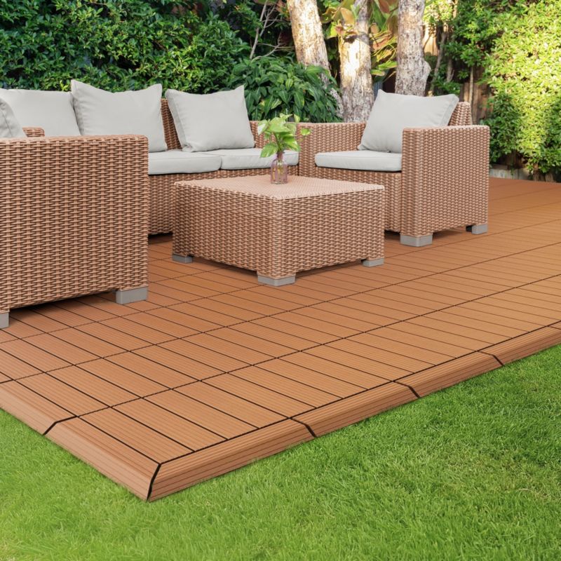 Listwa wykończeniowy ML-Design WPC 38 x 2 x 7,5 cm narożnik prawy jasny brąz płyta tarasowa wygląd drewna drenaż system klik 1 szt